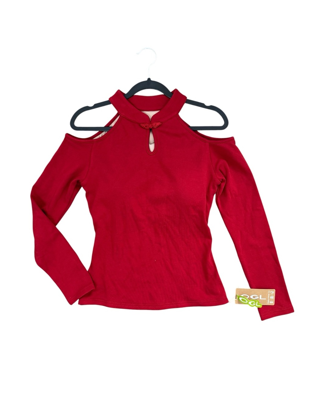 OGL Red Mandarin Collar Frog Button Brami Top